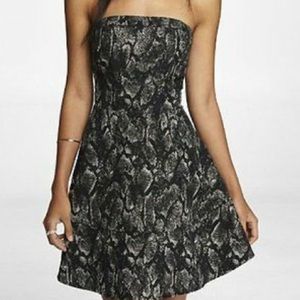 Express Strapless Snakeskin Flare Dress